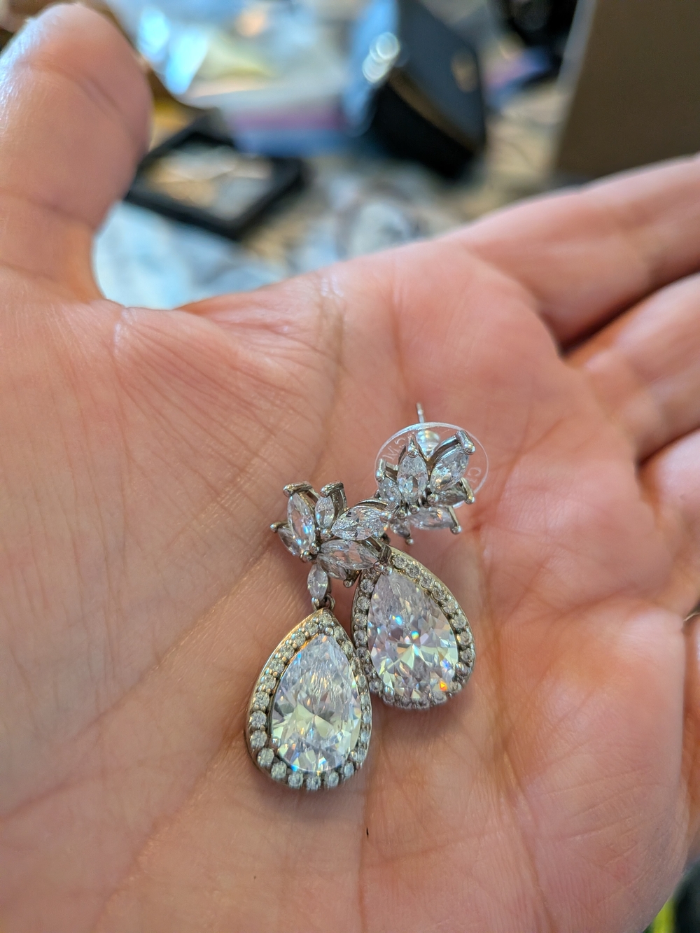 Sparkling Teardrop Crystal Dangle Earrings - Silver Tone
